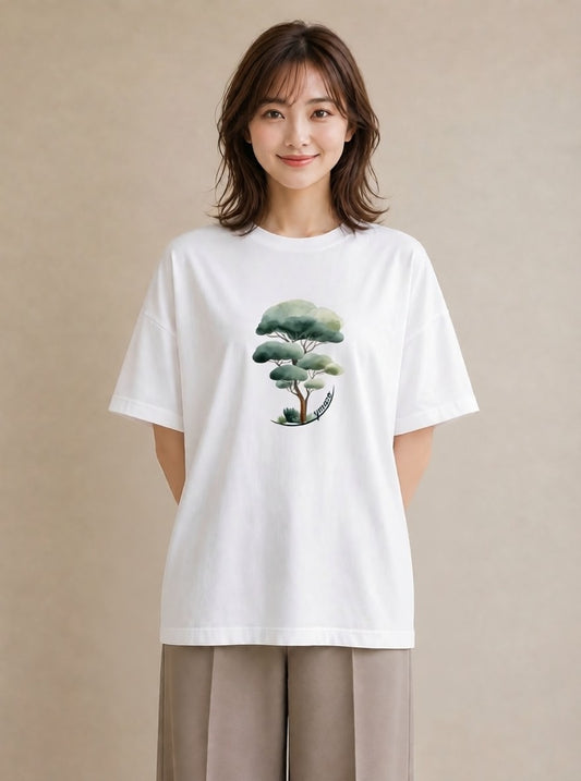 半袖Tシャツ レディース 森 植物 ボタニカル イラスト ニュアンス 春服 ミセス 白T YMAZO