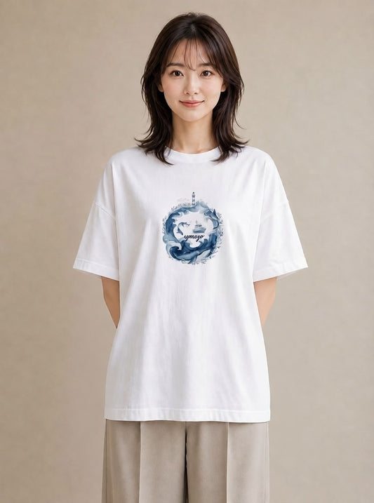 半袖Tシャツ レディース 波 星空 宇宙 イラスト ニュアンス お揃い 親子 白T YMAZO