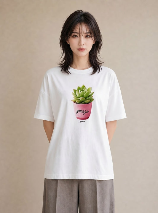 プリントTシャツ レディース 多肉植物 植物 ボタニカル イラスト ゆるかわ 20代 カジュアルコーデ 白T YMAZO