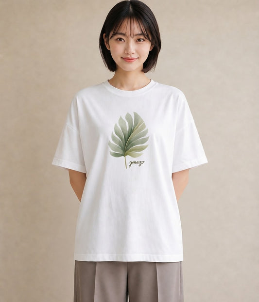 プリントTシャツ レディース 苔 植物 ボタニカル イラスト きれいめカジュアル デイリーウェア 休日 白T YMAZO