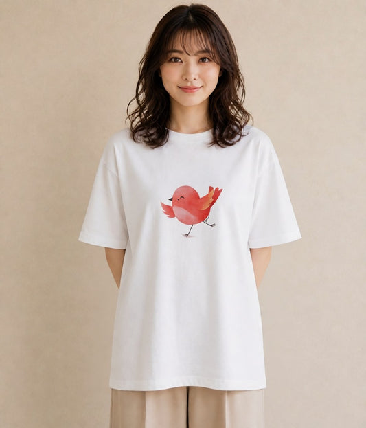 グラフィックTシャツ レディース ボタンインコ ペット 動物 イラスト きれいめ ホワイトデー 春服 白T YMAZO