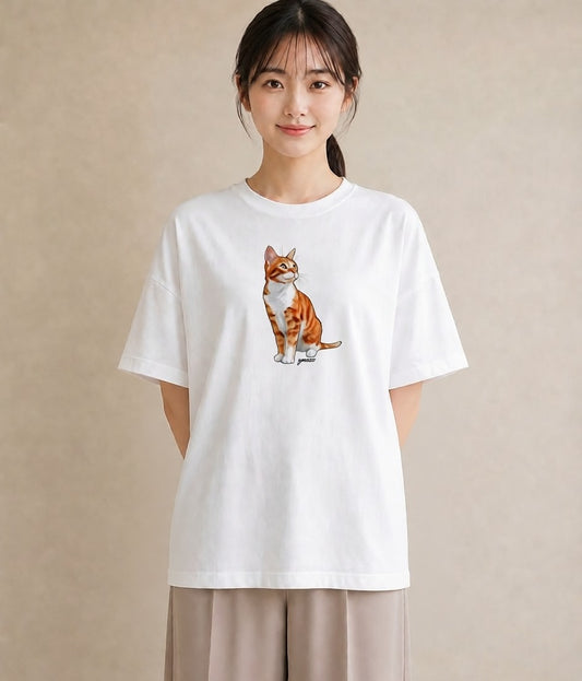 デザインTシャツ レディース サビ猫 猫 ねこ イラスト カフェコーデ 親子 20代 白T YMAZO
