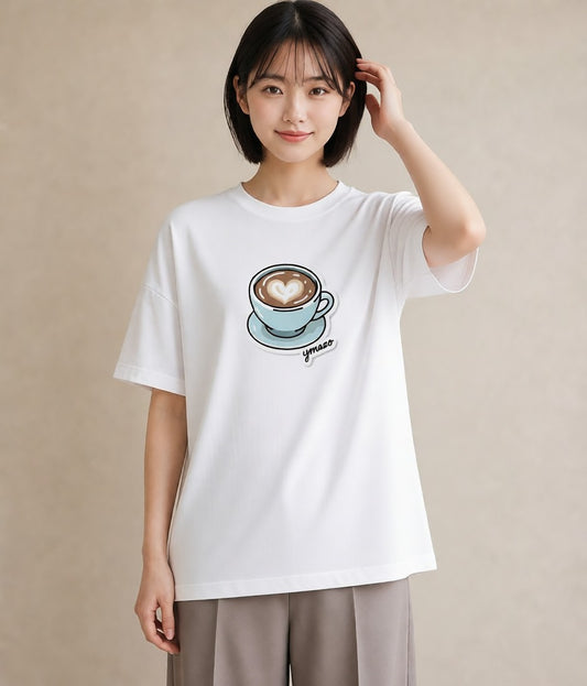 グラフィックTシャツ レディース カフェオレ 食べ物 フード イラスト ラフ 公園 ママ 白T YMAZO