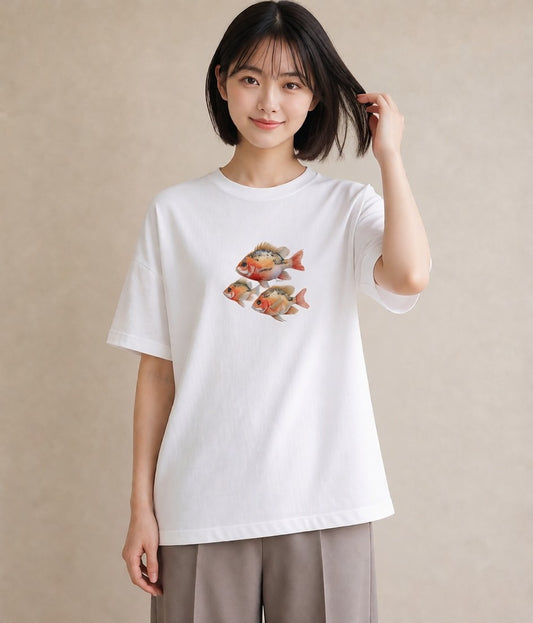 デザインTシャツ レディース らんちゅう ペット 動物 イラスト 抜け感 帰省 ラフ 白T YMAZO