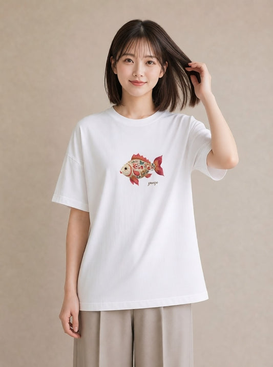 デザインTシャツ レディース 熱帯魚 海の生き物 海 イラスト こなれ感 在宅 公園 白T YMAZO
