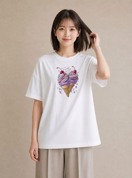 プリントTシャツ レディース キャンディ 食べ物 フード イラスト シック 休日 ペアコーデ 白T YMAZO