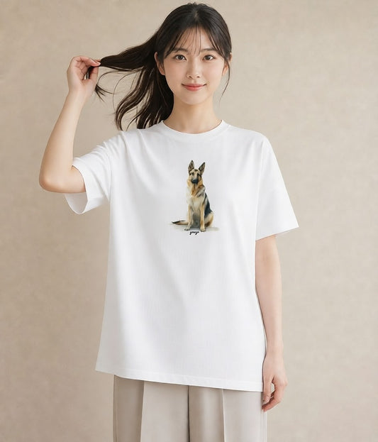 デザインTシャツ レディース ミックス犬 犬 いぬ イラスト ラフカジュアル 公園 ママ 白T YMAZO
