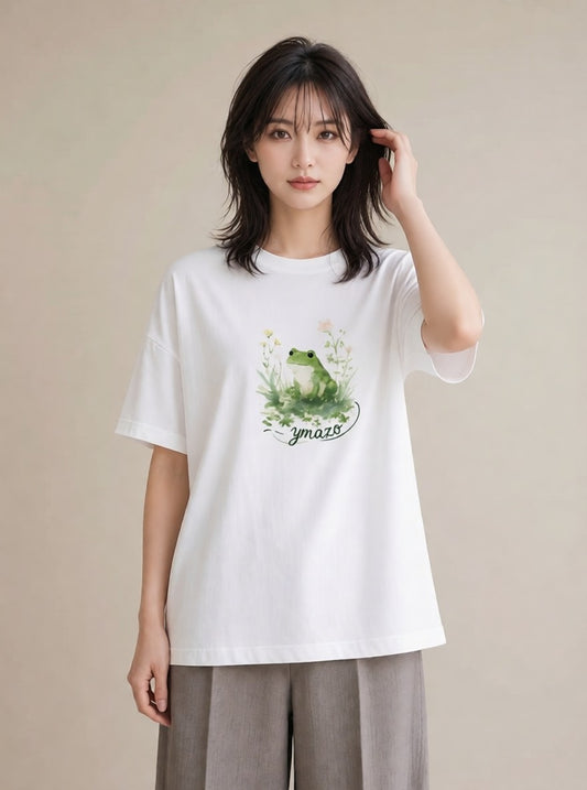 デザインTシャツ レディース アマガエル ペット 動物 イラスト シック 20代 カジュアルコーデ 白T YMAZO