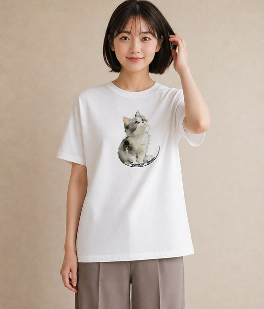 Tシャツ レディース 猫 ねこ イラスト ポップ 公園 ママ 白T YMAZO