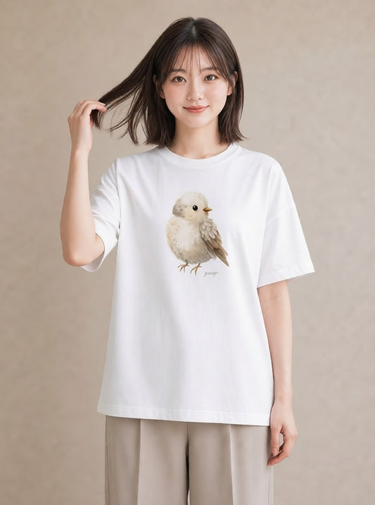 半袖Tシャツ レディース 文鳥 ペット 動物 イラスト ユニーク 通学 誕生日プレゼント 白T YMAZO