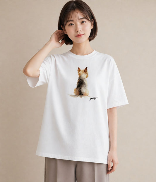 グラフィックTシャツ レディース ヨークシャーテリア 犬 いぬ イラスト 上品 通勤 在宅 白T