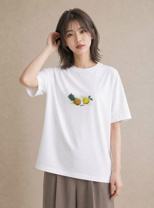 デザインTシャツ レディース パイナップル 食べ物 フード イラスト ゆるコーデ 春コーデ 姉妹 白T YMAZO