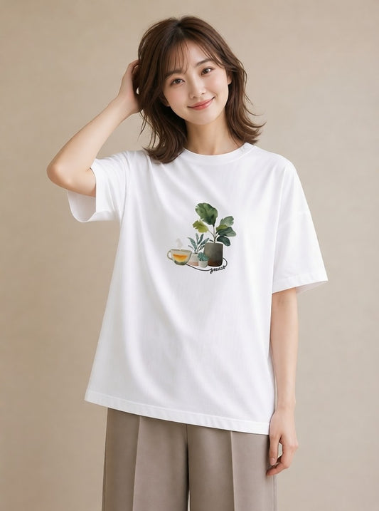 グラフィックTシャツ レディース 紅茶 食べ物 フード イラスト 水彩風 通学 誕生日プレゼント 白T YMAZO