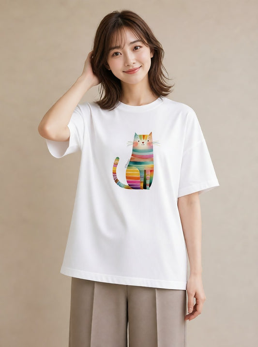 半袖Tシャツ レディース アメリカンショートヘア 猫 ねこ イラスト 旅行コーデ 部屋着 女性向けギフト 白T YMAZO