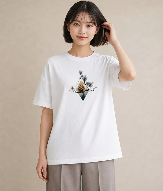 Tシャツ レディース 松ぼっくり 植物 ボタニカル イラスト 可愛い 春コーデ 姉妹 白T YMAZO