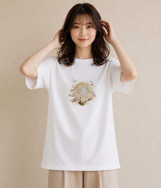 デザインTシャツ レディース 月 星空 宇宙 イラスト 北欧風 社会人 女性 白T YMAZO