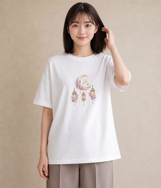 グラフィックTシャツ レディース 三日月 星空 宇宙 イラスト ボタニカル ミセス 春コーデ 白T YMAZO