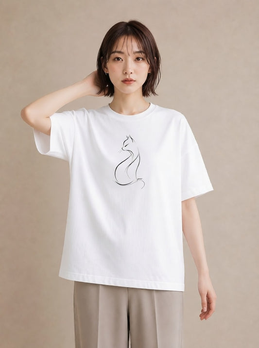 Tシャツ レディース 猫 ねこ ネコ イラスト レトロ 姉妹 送別ギフト 白T YMAZO
