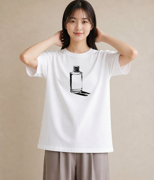 半袖Tシャツ レディース 香水 香水瓶 パフューム イラスト お洒落 綿100 デート 白T YMAZO