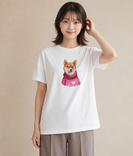 半袖Tシャツ レディース 柴犬 しばいぬ 犬 いぬ イラスト シンプル 送別ギフト 通勤 白T YMAZO
