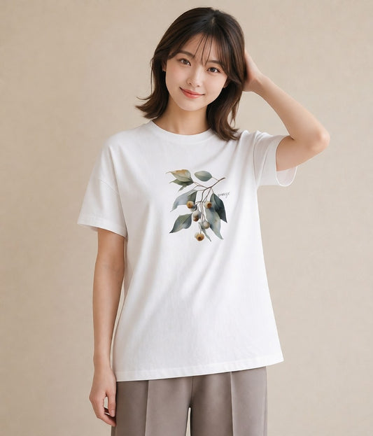 グラフィックTシャツ レディース どんぐり 植物 ボタニカル イラスト お洒落 公園 ママ 白T YMAZO