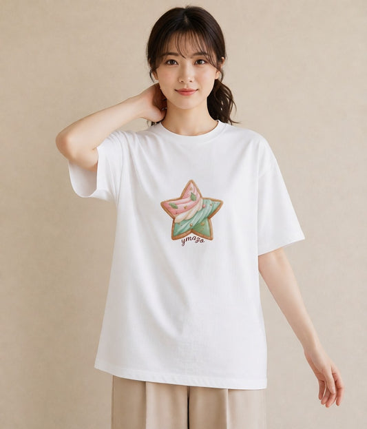 半袖Tシャツ レディース 星 星空 宇宙 イラスト お洒落 買い物 夏コーデ 白T YMAZO