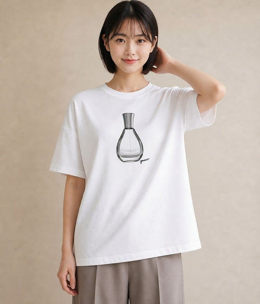 Tシャツ レディース 香水 香水瓶 パフューム イラスト 線画 ビーチ デイリーウェア 白T YMAZO