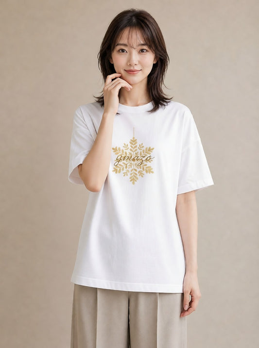 Tシャツ レディース 雪の結晶 星空 宇宙 イラスト 旅行コーデ ママ カフェ服 白T YMAZO