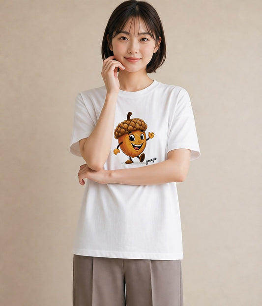 半袖Tシャツ レディース どんぐり 植物 ボタニカル イラスト ポップ ミセス 春コーデ 白T YMAZO