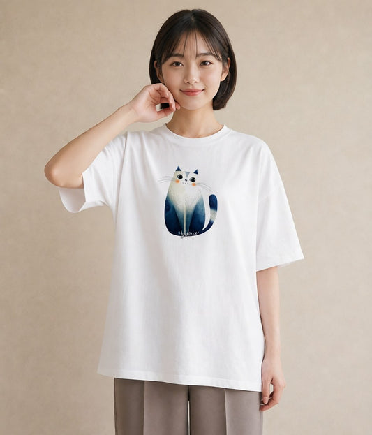 グラフィックTシャツ レディース ニャンコ 猫 ねこ イラスト ラフカジュアル デート 帰省 白T YMAZO