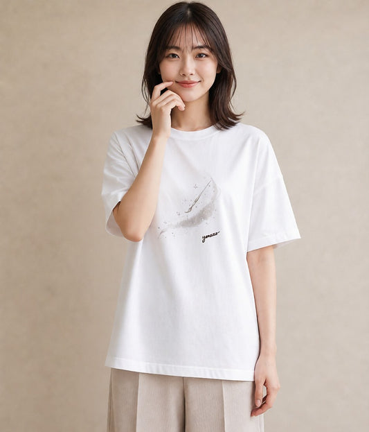 グラフィックTシャツ レディース 流れ星 星空 宇宙 イラスト ナチュラル 部屋着 女性向けギフト 白T YMAZO