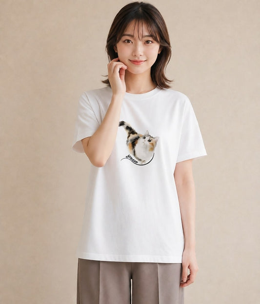 プリントTシャツ レディース シャム柄 猫 ねこ イラスト 淡色 カジュアルコーデ 買い物 白T YMAZO