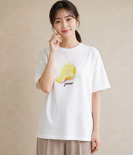 プリントTシャツ レディース レモン 檸檬 食べ物 フード イラスト シック 女子会 お揃い 白T YMAZO