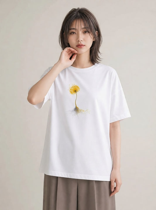グラフィックTシャツ レディース たんぽぽ 花 花柄 イラスト ヴィンテージ風 誕生日プレゼント 綿100 白T YMAZO