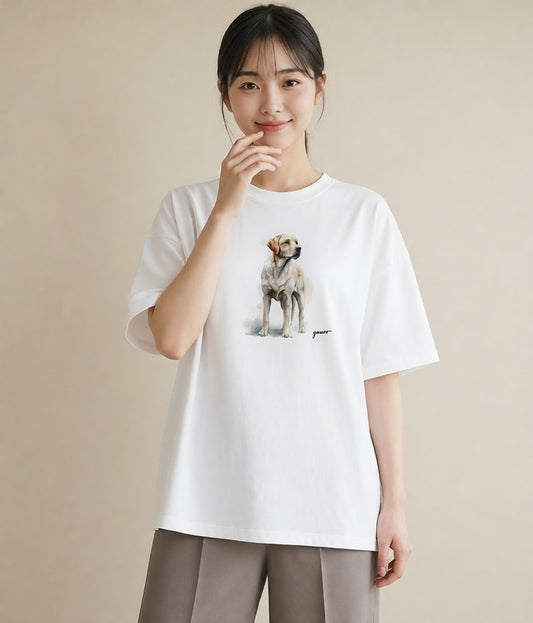 デザインTシャツ レディース 保護犬 犬 いぬ イラスト ミニマル ラフ レイヤード 白T YMAZO