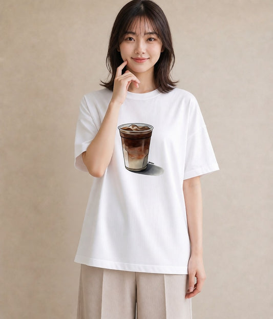 デザインTシャツ レディース コーヒー 珈琲 カフェ 食べ物 フード イラスト ナチュラル ミセス 春コーデ 白T YMAZO