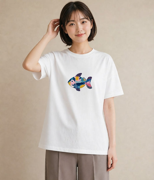 Tシャツ レディース たい焼き 食べ物 フード イラスト フェミニン 普段着 週末コーデ 白T YMAZO