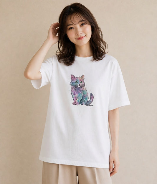 Tシャツ レディース 猫 ねこ イラスト 北欧風 女性 旅行用 白T YMAZO