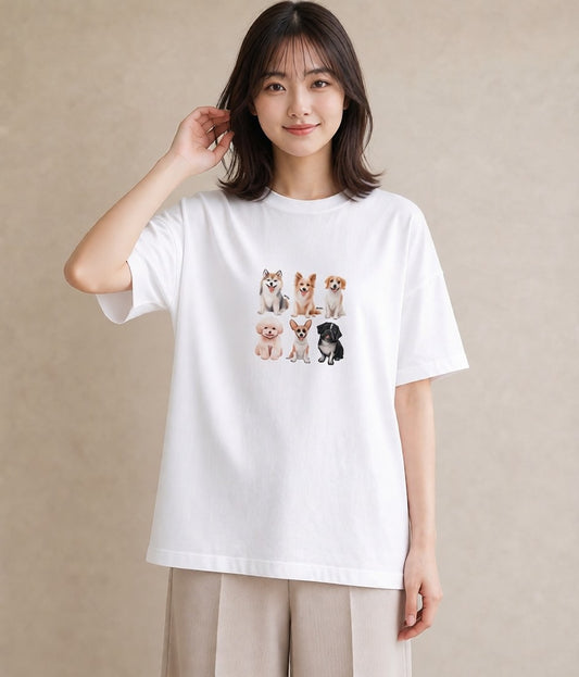 半袖Tシャツ レディース サモエド 犬 いぬ イラスト 旅行コーデ 母の日 ビーチ 白T YMAZO