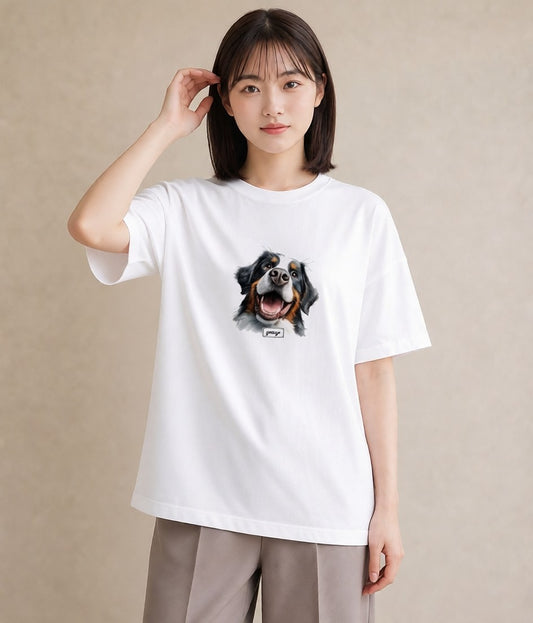 デザインTシャツ レディース バーニーズマウンテンドッグ 犬 いぬ イラスト レトロ ラフ レイヤード 白T YMAZO