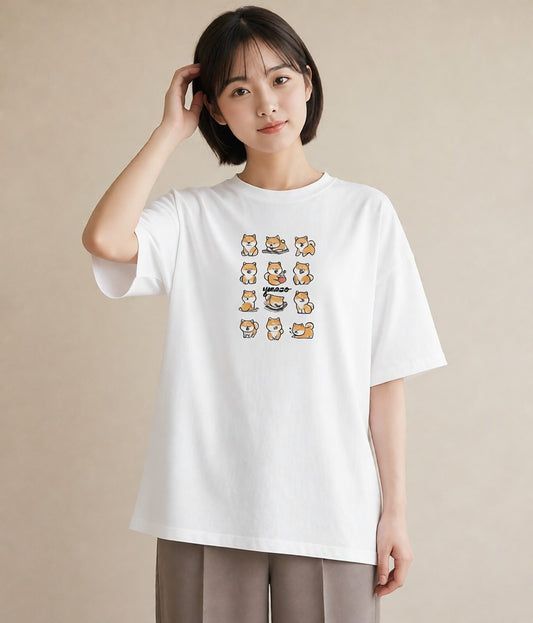 デザインTシャツ レディース 柴犬 しばいぬ 犬 いぬ イラスト ボタニカル カフェ服 クリスマス 白T YMAZO