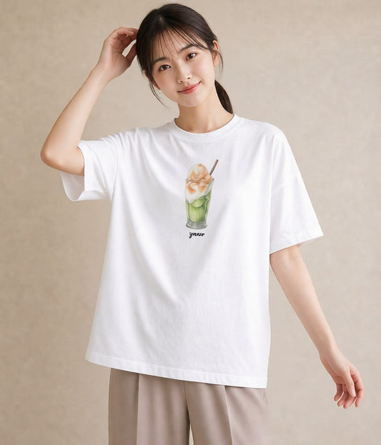 グラフィックTシャツ レディース ショートケーキ 食べ物 フード イラスト こなれ感 ビーチ デイリーウェア 白T YMAZO