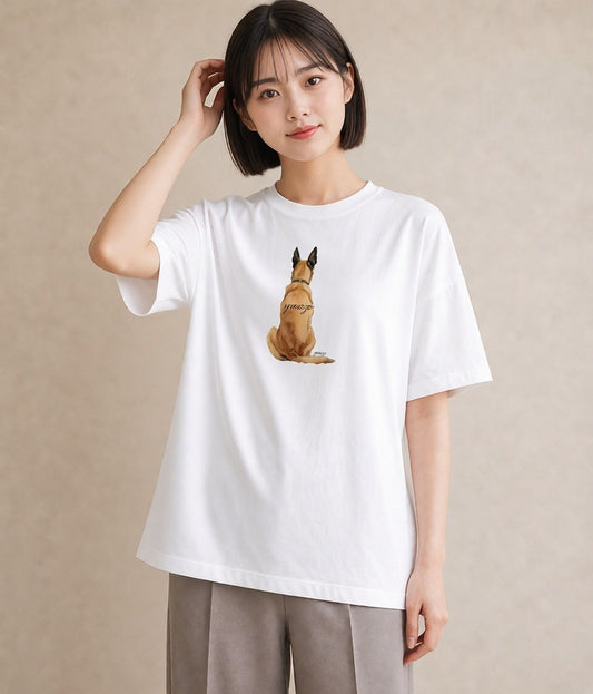 デザインTシャツ レディース ジャーマンシェパード 犬 いぬ イラスト ミニマル 秋コーデ おしゃれギフト 白T YMAZO