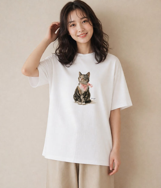 半袖Tシャツ レディース 靴下猫 猫 ねこ イラスト ポップ 自分用 ルームウェア 白T YMAZO