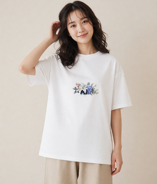 プリントTシャツ レディース ゆり 百合 花 花柄 イラスト 普段使い レイヤード 友達ギフト 白T YMAZO