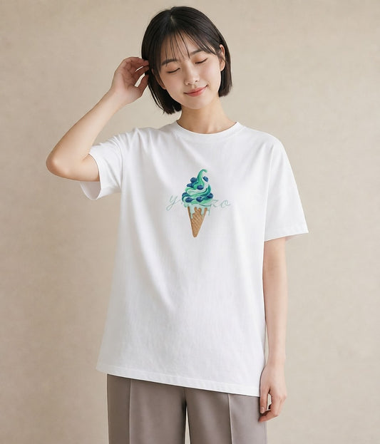 デザインTシャツ レディース アイス 食べ物 フード イラスト 可愛い レイヤード 友達ギフト 白T YMAZO
