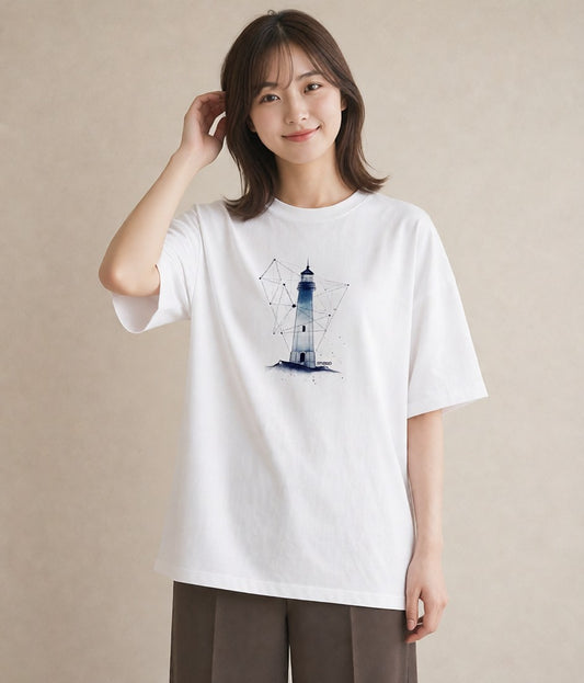 デザインTシャツ レディース 街灯 夜霧 夜 ナチュラル アンティーク イラスト ヴィンテージ風 散歩 お出かけ 白T