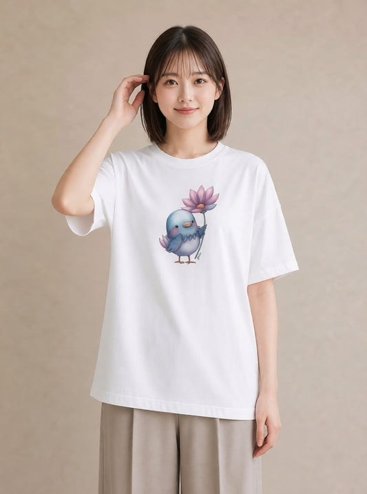 デザインTシャツ レディース セキセイインコ ペット 動物 イラスト 抜け感 敬老の日 ホワイトデー 白T YMAZO