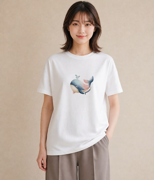 Tシャツ レディース イルカ 海の生き物 海 イラスト 抜け感 送別ギフト 通勤 白T YMAZO