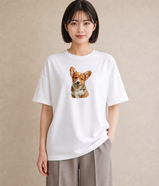 Tシャツ レディース 子犬 犬 いぬ イラスト 休日コーデ 普段着 週末コーデ 白T YMAZO